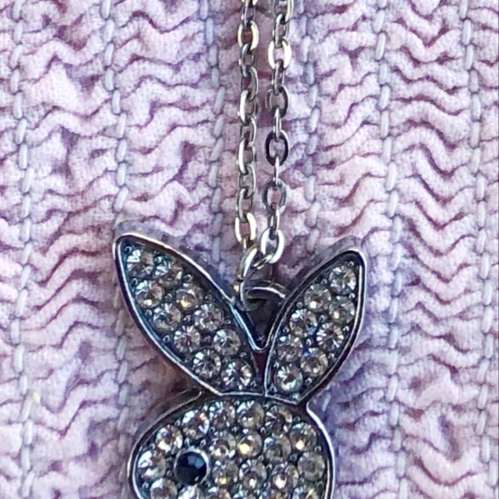 Playboy Silver Chained Rhinestone Pendant Bunny Necklace